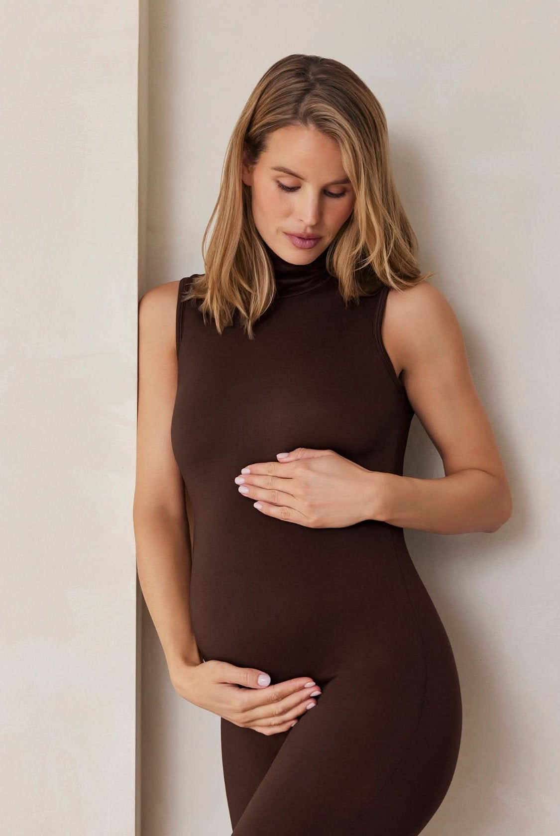 the stevie maternity unitard in chocolate