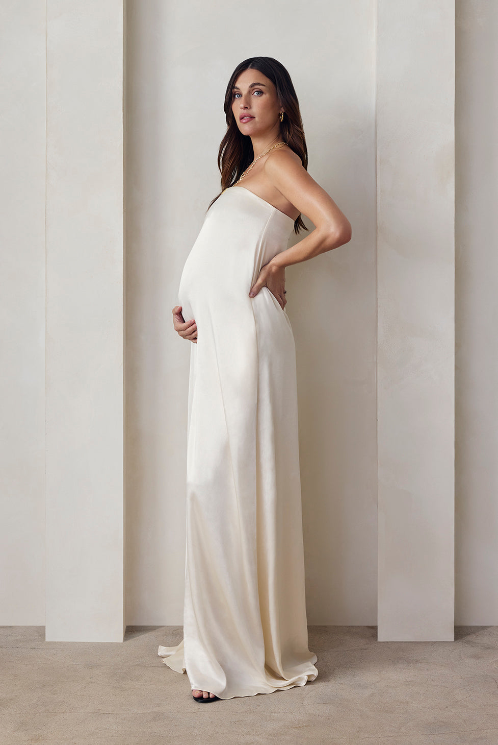 the brushed satin gown in ivory