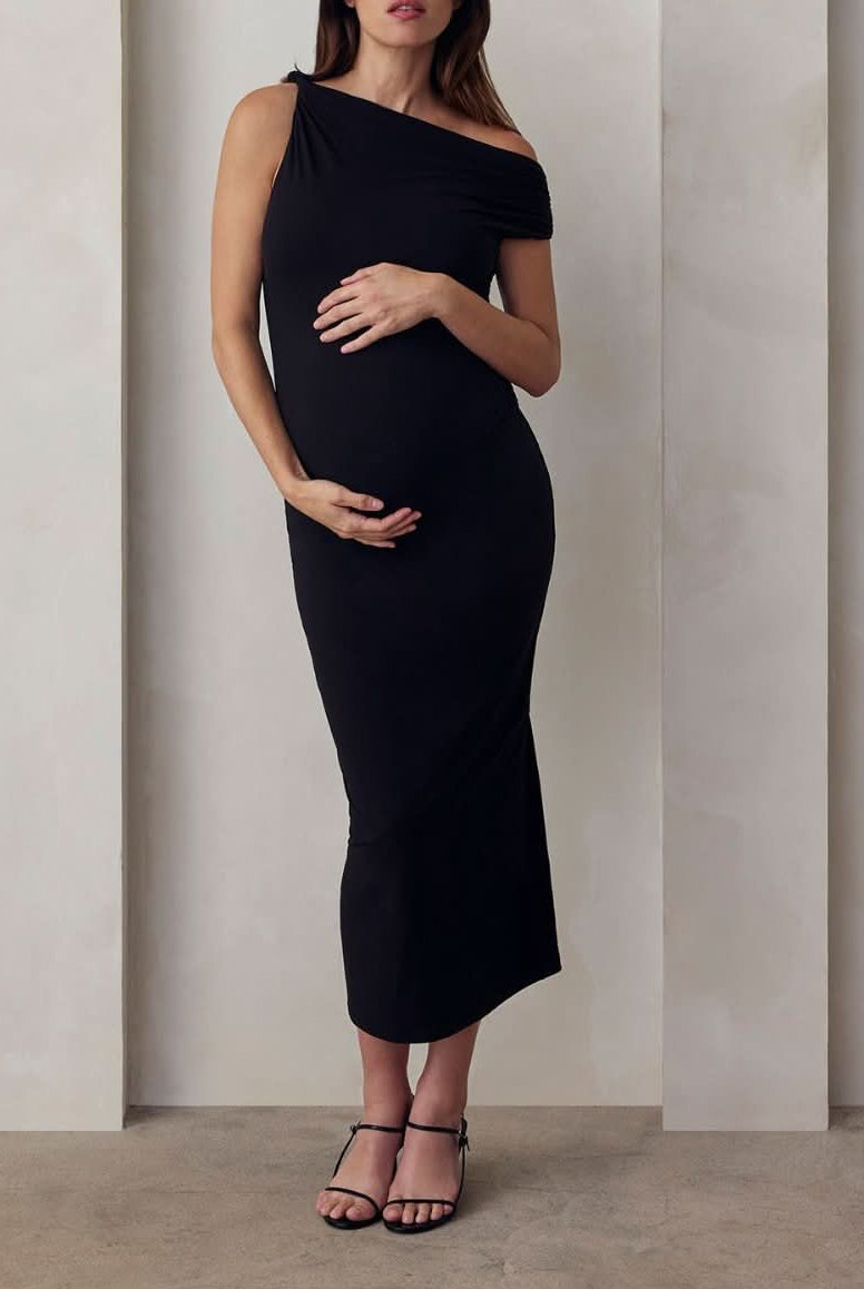 twisted airbrush midi dress in black