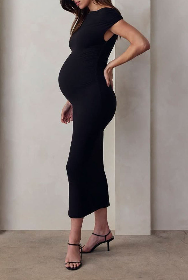 twisted airbrush midi dress in black