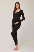 the celine maternity scoop neck unitard in black