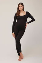 the celine maternity scoop neck unitard in black