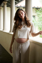 Bumpsuit Maternity The Cloud Short Sleeve Crop Tee in Oat Color