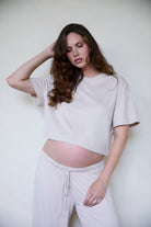 Bumpsuit Maternity The Cloud Short Sleeve Crop Tee in Oat Color