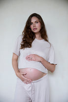 Bumpsuit Maternity The Cloud Short Sleeve Crop Tee in Oat Color