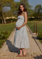 Bumpsuit Maternity Midi Poplin Dress in ice blue color