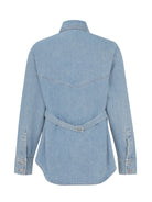 Light blue denim shirt on a white background