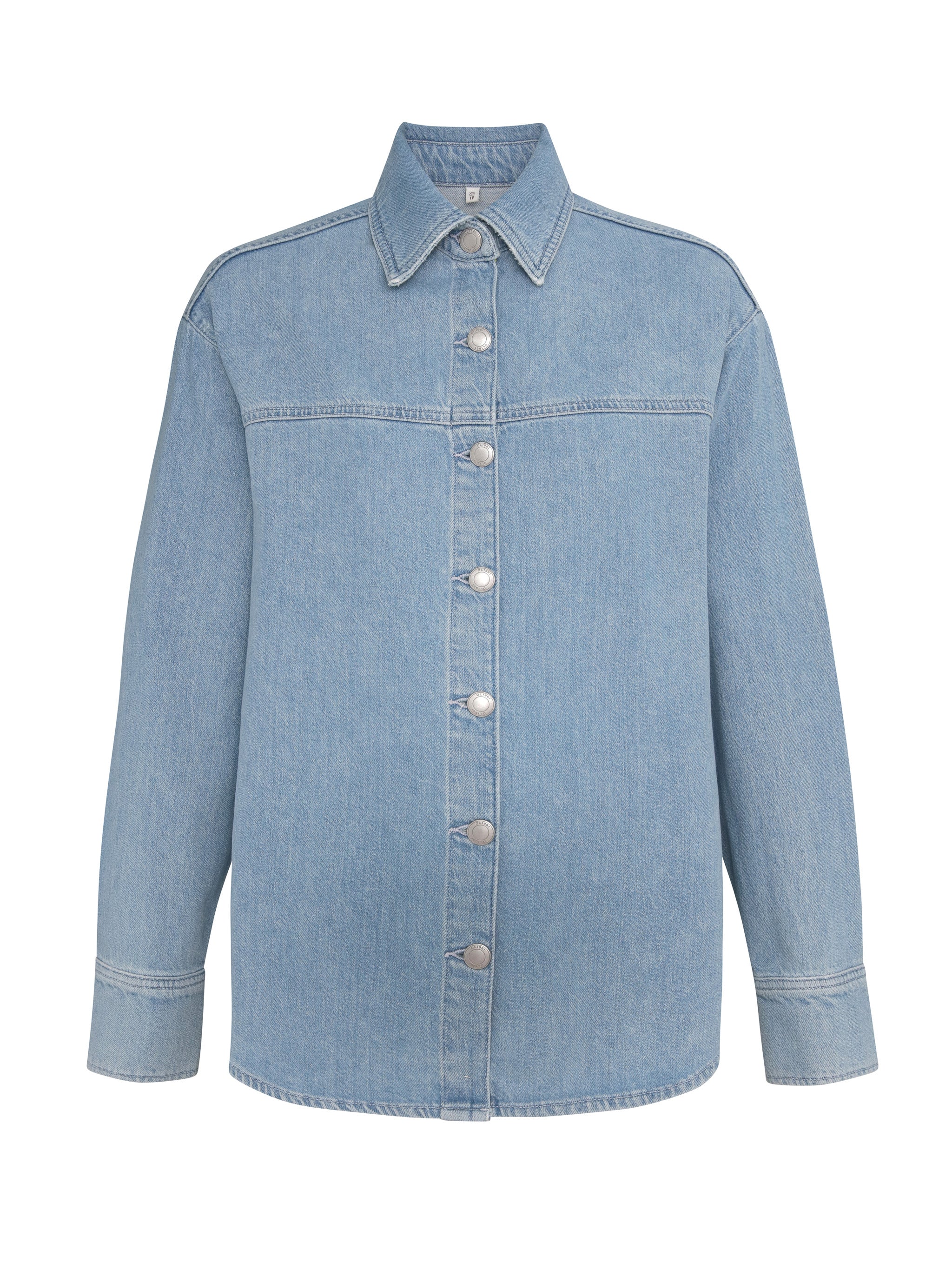 Light blue denim jacket on a white background