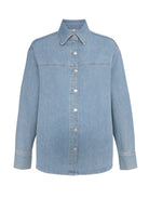 Light blue denim jacket on a white background