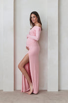 Bumpsuit off the shoulders evening dress in dusty pink