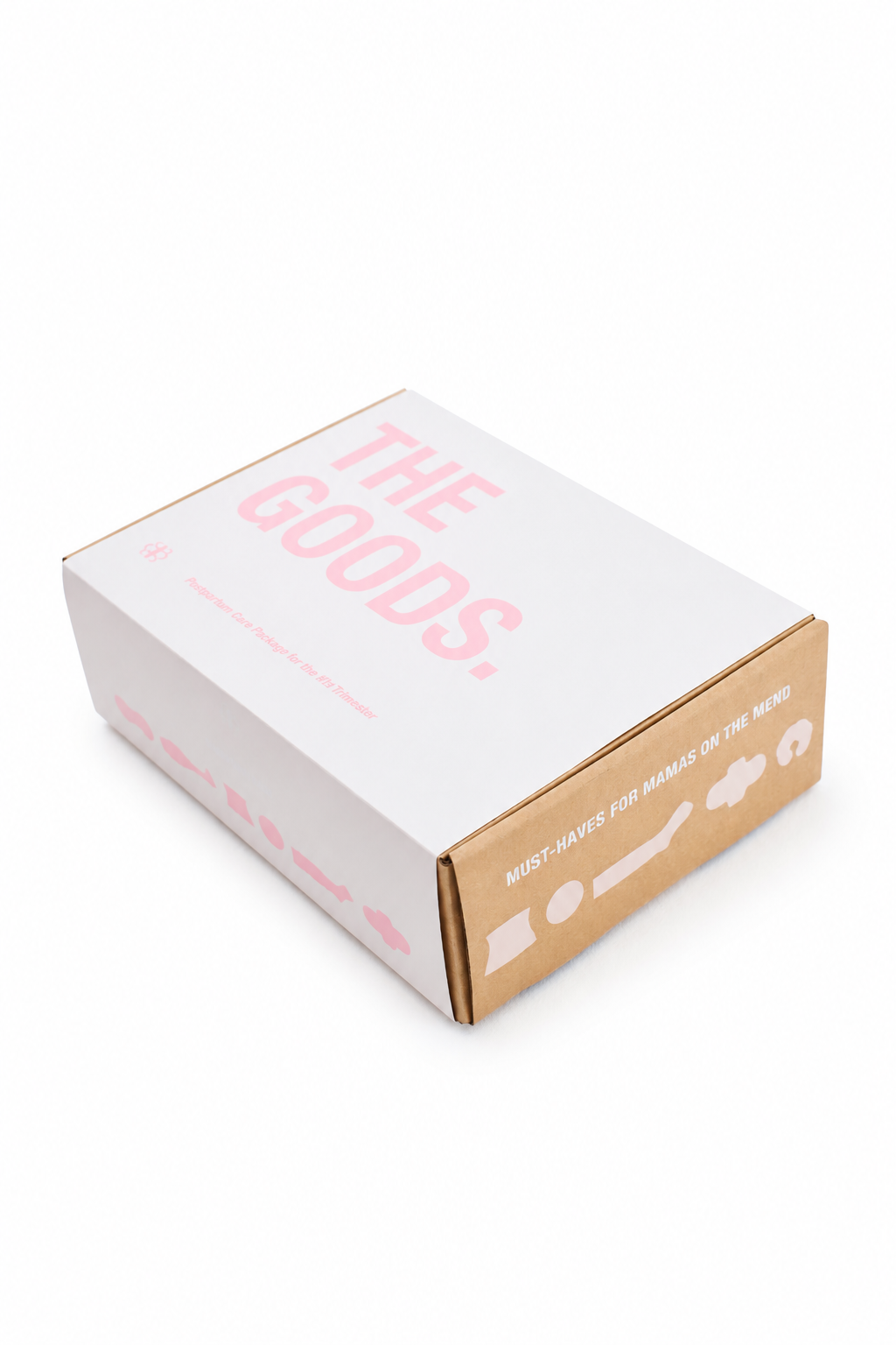 Angled view of DOUBLE DUTY PADS leak proof reusable nursing pads packaging with white and brown boxes on a white background