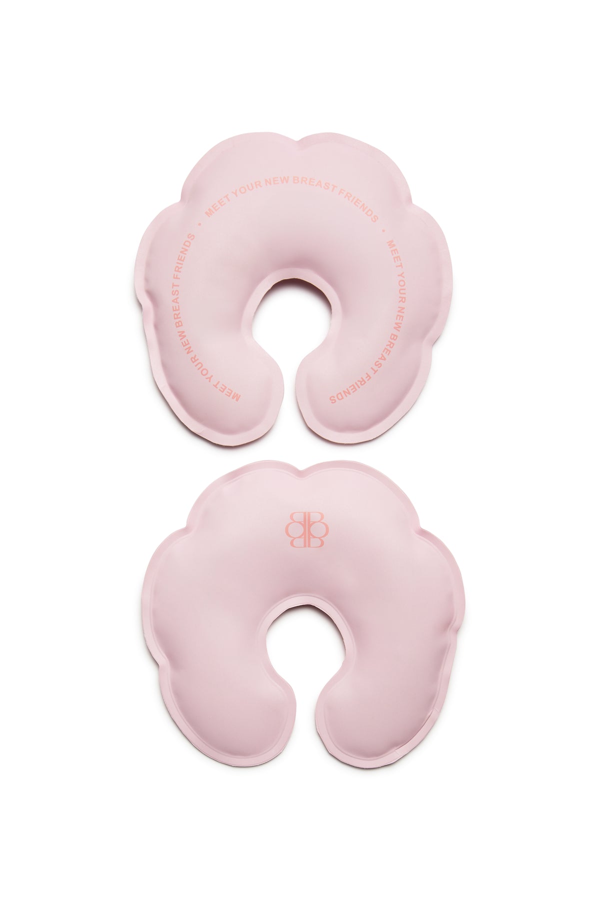Top view of HOT N COLD BREASTIES breast therapy packs showcasing pink reusable heat or cool packs on a white background