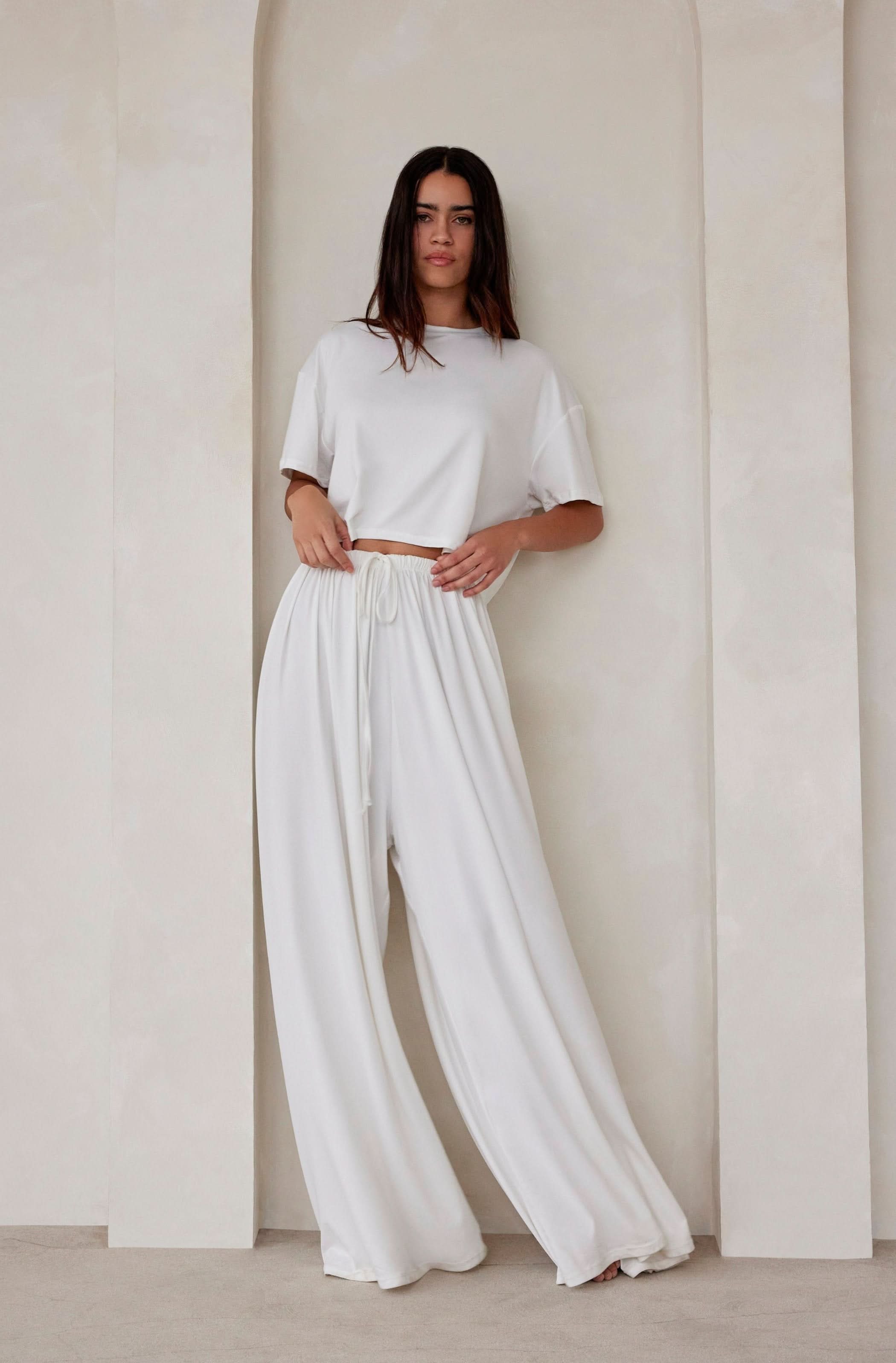 Bumpsuit Maternity Loungewear The Cloud Drawstring Wide Leg Parachute Pant in Ivory
