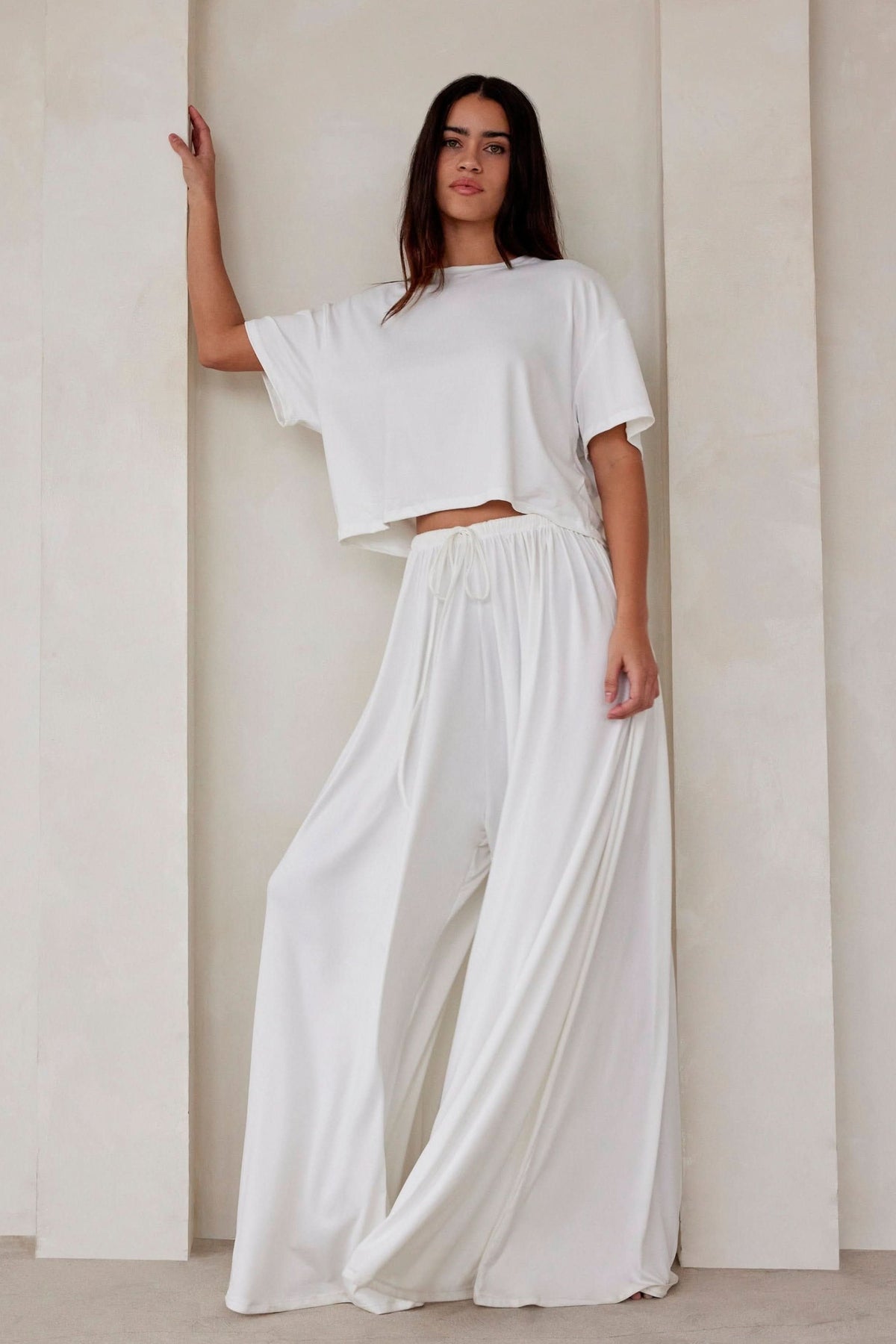 Bumpsuit Maternity Loungewear The Cloud Drawstring Wide Leg Parachute Pant in Ivory