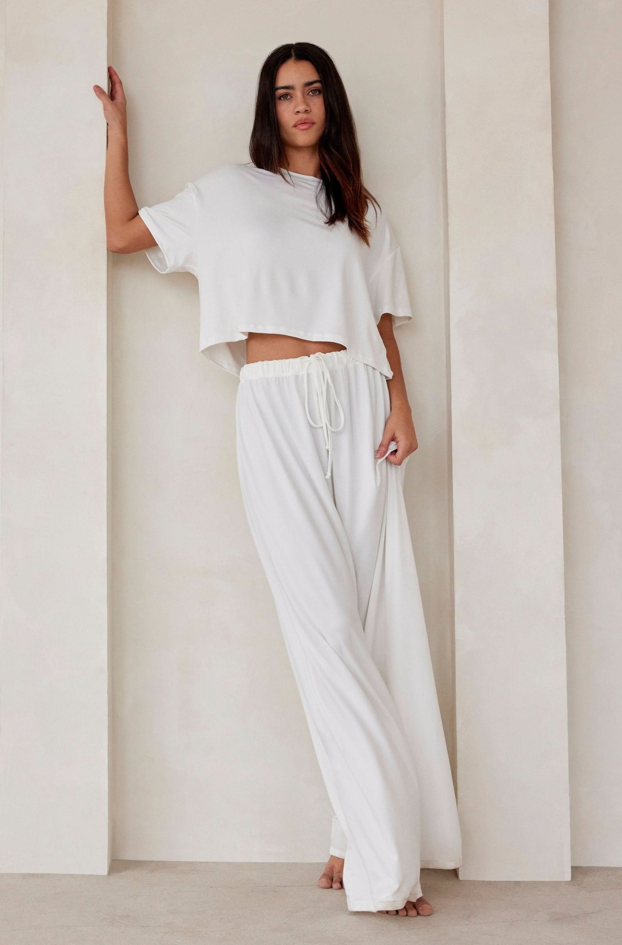 Bumpsuit Maternity Loungewear The Cloud Slim Drawstring Pant in ivory