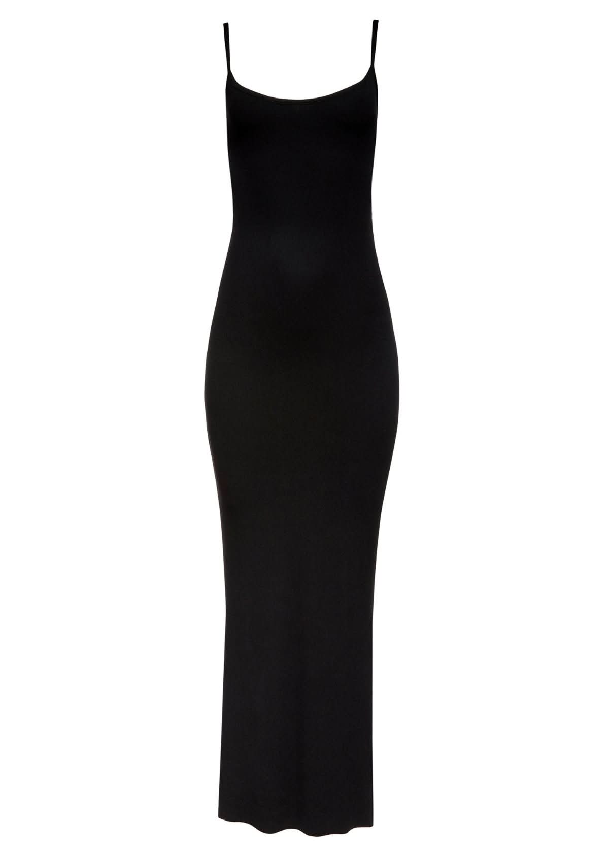 Bumpsuit Maternity Soft Rib Straight Neck Maxi Dress in Black