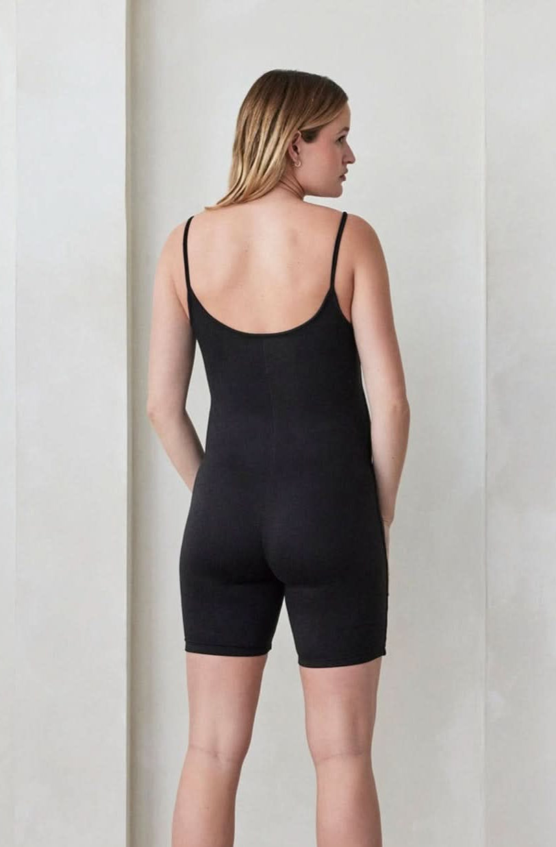 bumpsuit maternity the alexa spaghetti strap romper in black