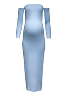 Bumpsuit Maternity The Angelina Off Shoulder Long Sleeve Maxi Dress in Powder Blue