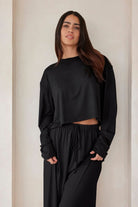 Bumpsuit Maternity The Cloud Crop Long Sleeve Loungewear Tee in Black