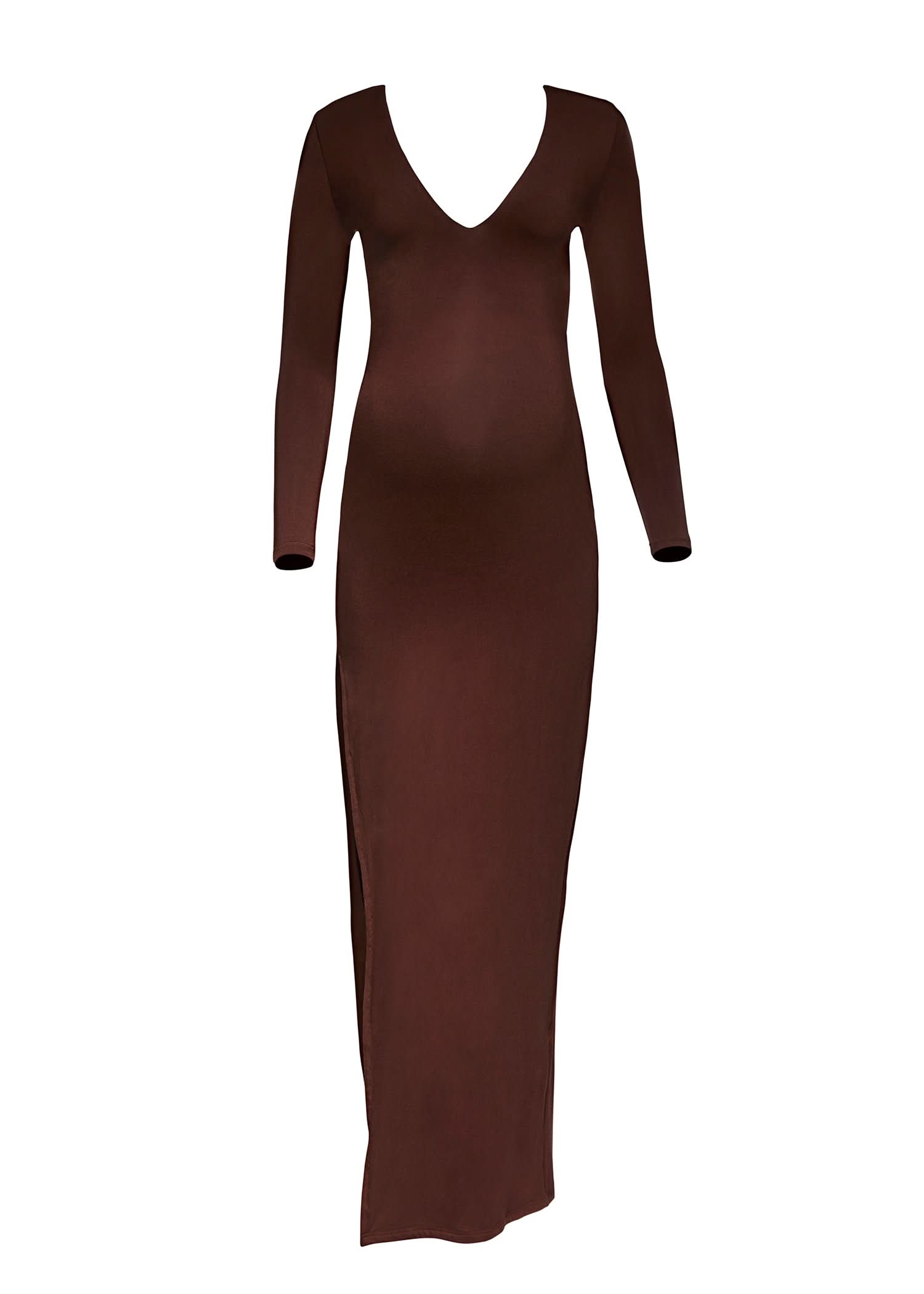 the maternity long sleeve v neck evening dress in chocolate