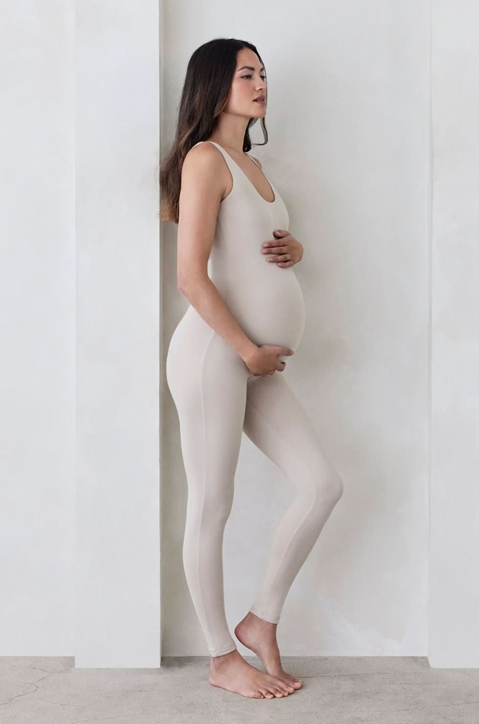 Bumpsuit Maternity The Lucy Scoop Neck Jumpsuit in Oat