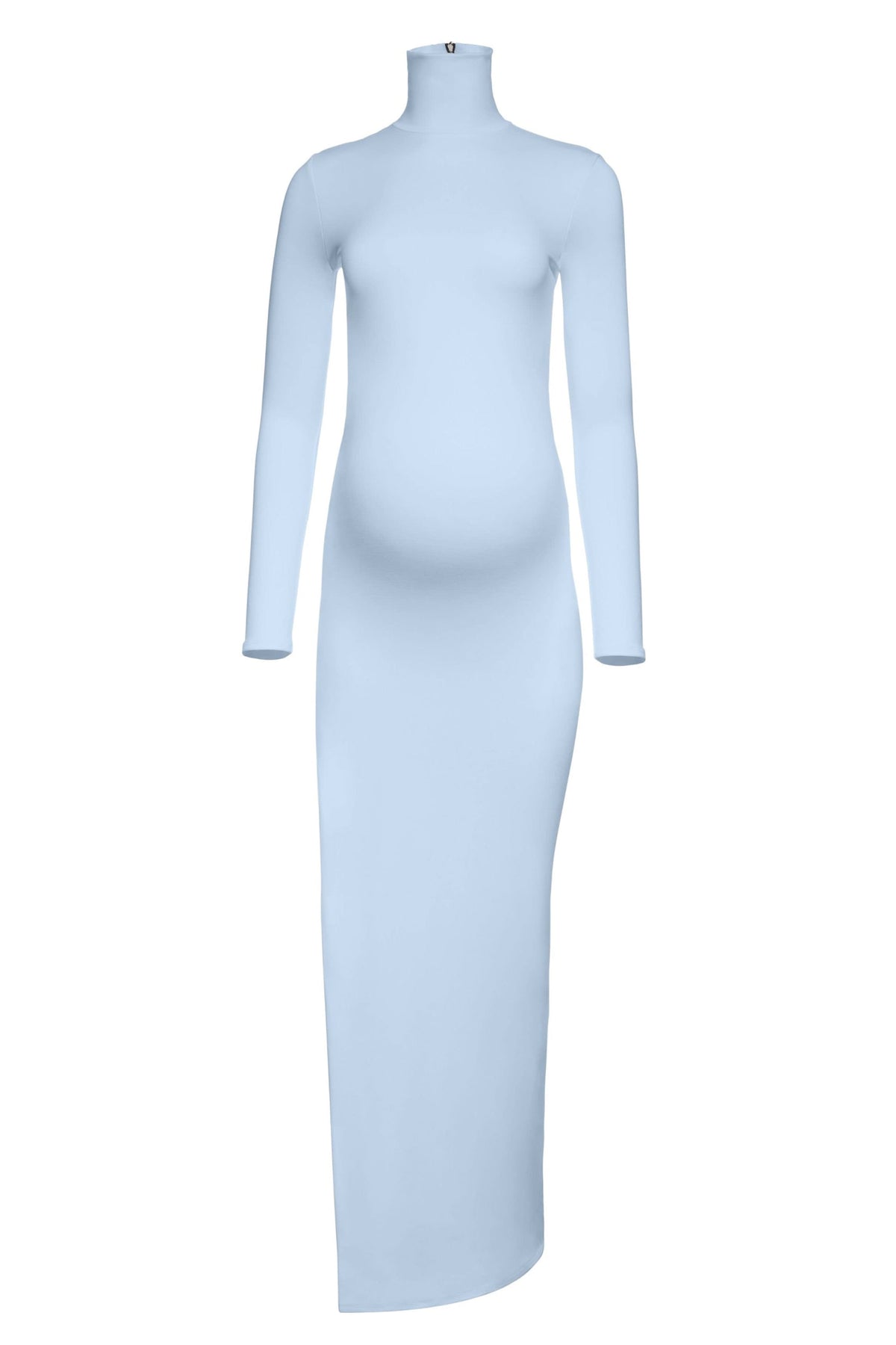Bumpsuit Maternity The monica Turtleneck Long sleeve Dress with side slit in powder blue