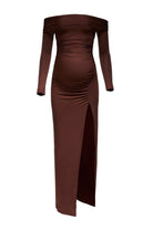 bumpsuit maternity the off the shoulder evening dress in chocolate