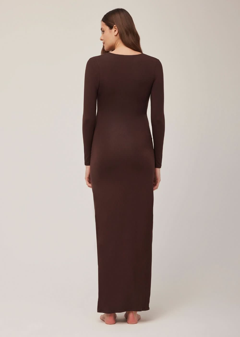 the maternity long sleeve v neck evening dress in chocolate