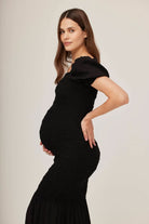 Bumpsuit Maternity Vacation Collection feat. Georgia Fowler the Shirred Puff Sleeve Dress in Black