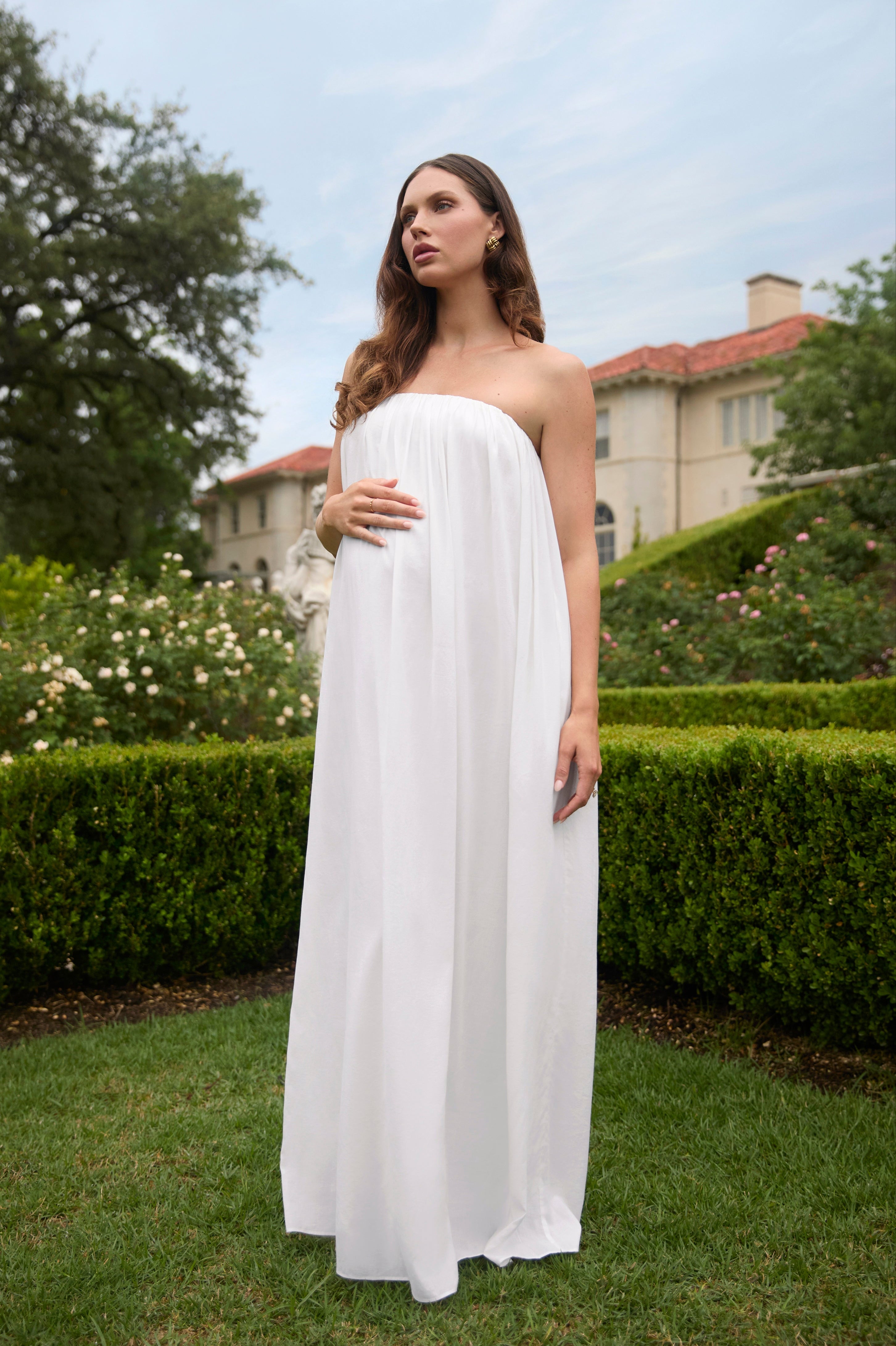 Bumpsuit Maternity Dress The Dahlia Maxi Dress in Ivory