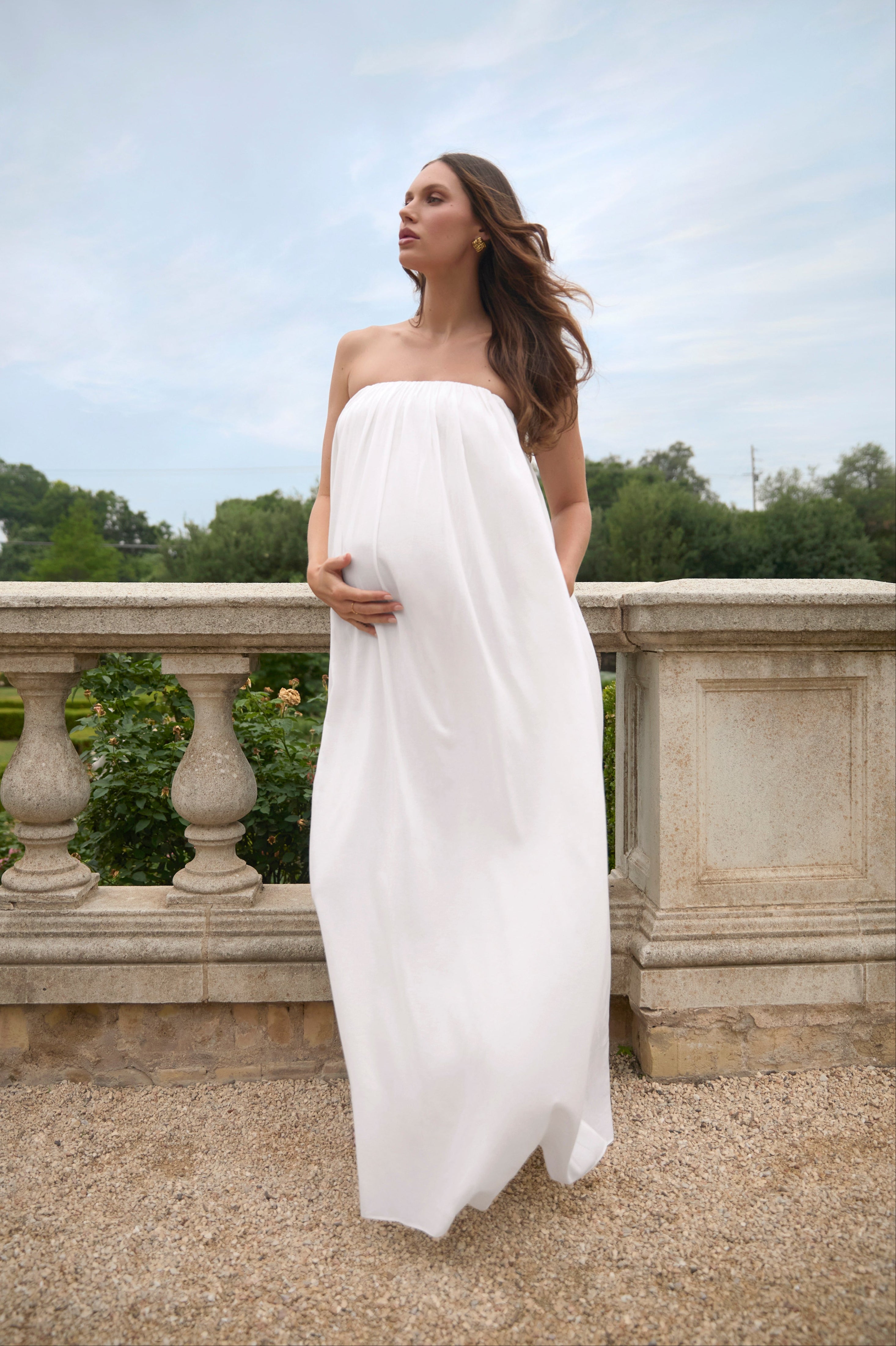 Bumpsuit Maternity Dress The Dahlia Maxi Dress in Ivory
