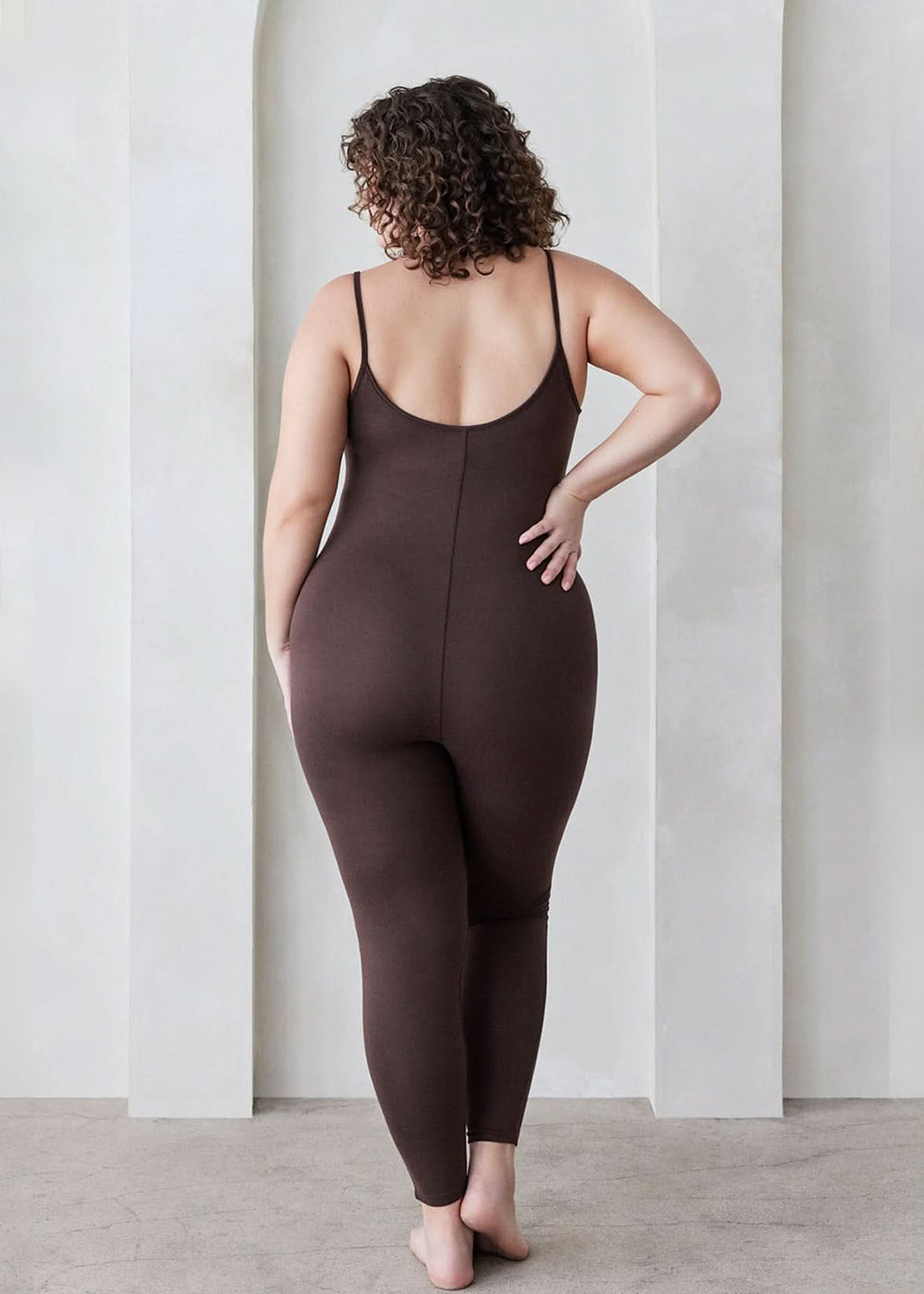 the kate maternity spaghetti strap sleeveless full length jumpsuit in chocolate