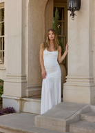 Bumpsuit White drop waist airbrush maternity dress