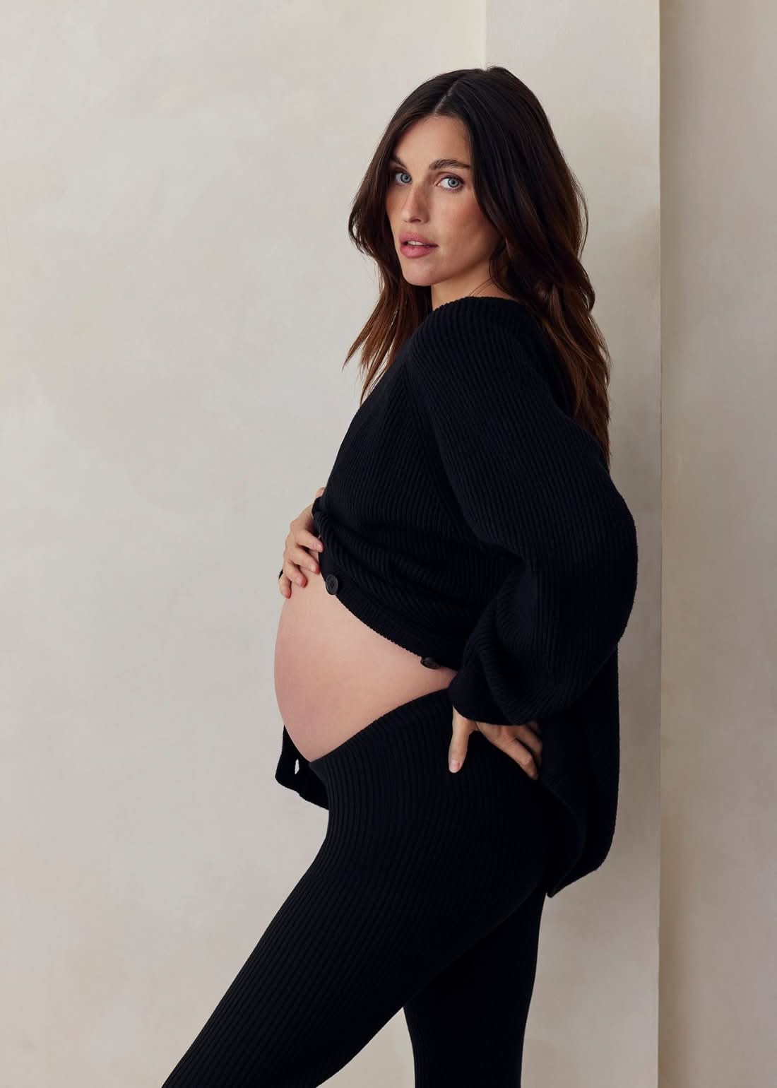 cozy knit turtleneck sweater and flare pant in black
