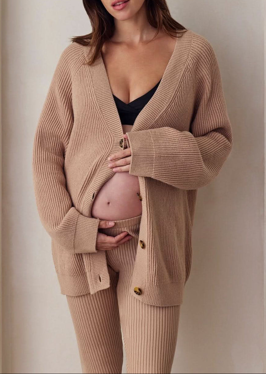 cozy knit flare pant in camel