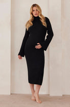 Cozy Knit Oversized Midi Maternity Dress in Black