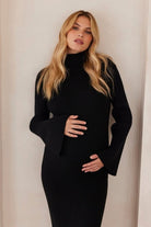 Cozy Knit Oversized Midi Maternity Dress in Black