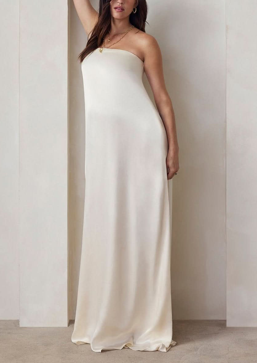 the brushed satin gown in ivory