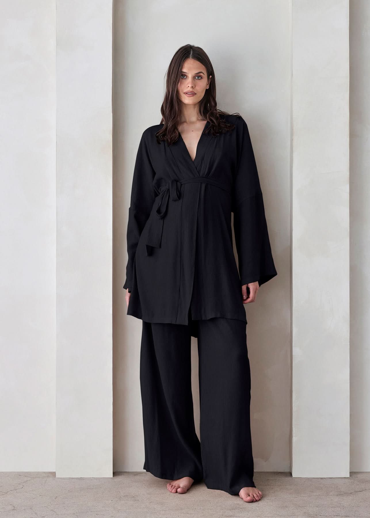 the maternity kimono robe in black gauze