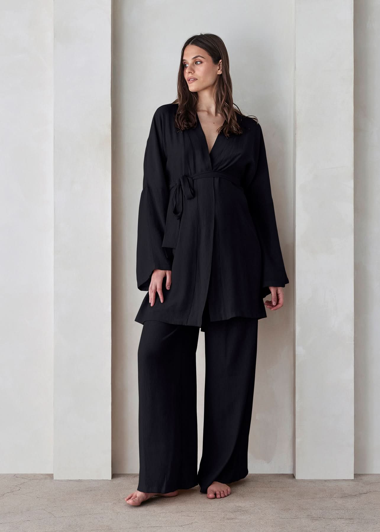 the maternity kimono robe in black gauze