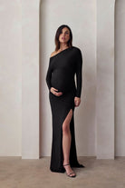 the open shoulder evening dress in black