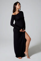 the open shoulder evening floor length dress in black