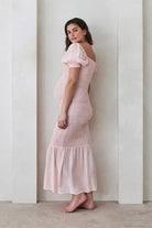 Bumpsuit Maternity Vacation Collection feat. Georgia Fowler the Shirred Puff Sleeve Dress in Pink