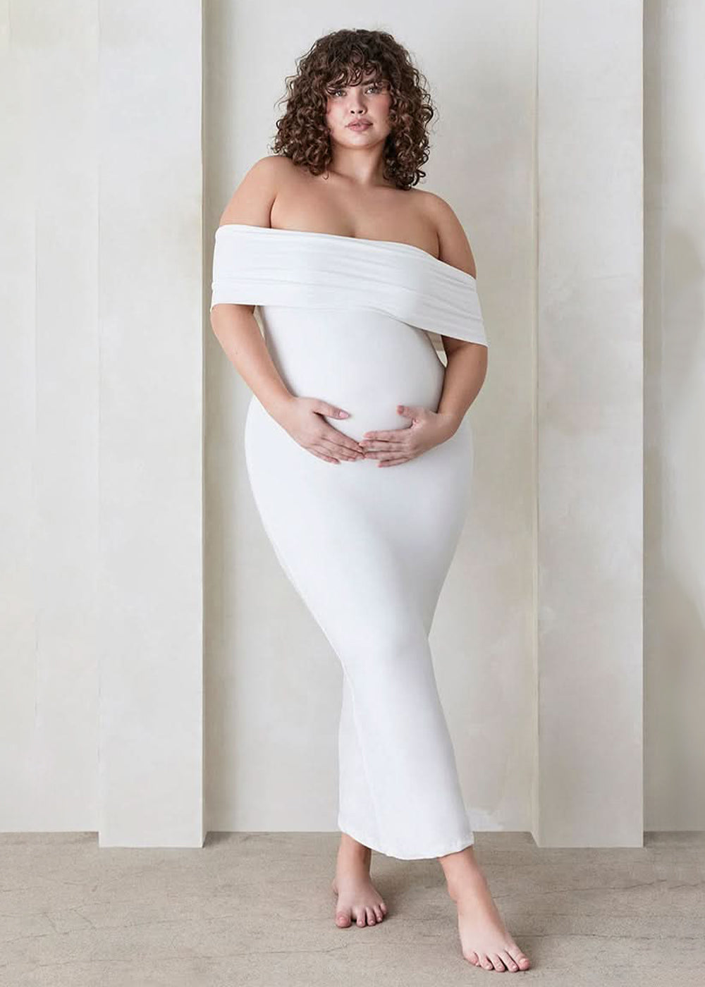 The Bumpsuit Maternity The Bianca Off Shoulder Maxi Dress in Ivory