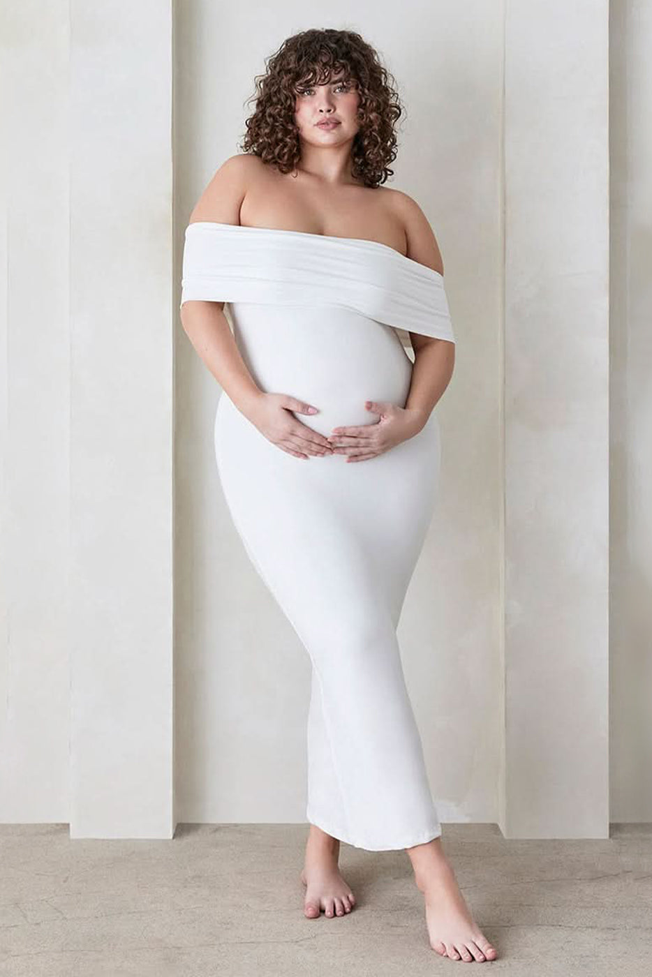 The Bumpsuit Maternity The Bianca Off Shoulder Maxi Dress in Ivory