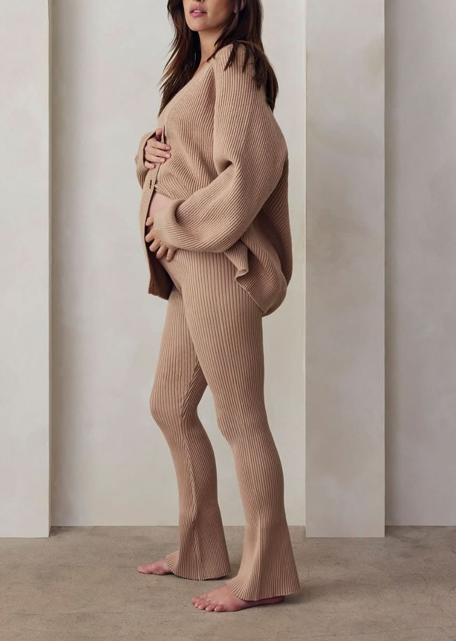 cozy knit flare pant in camel