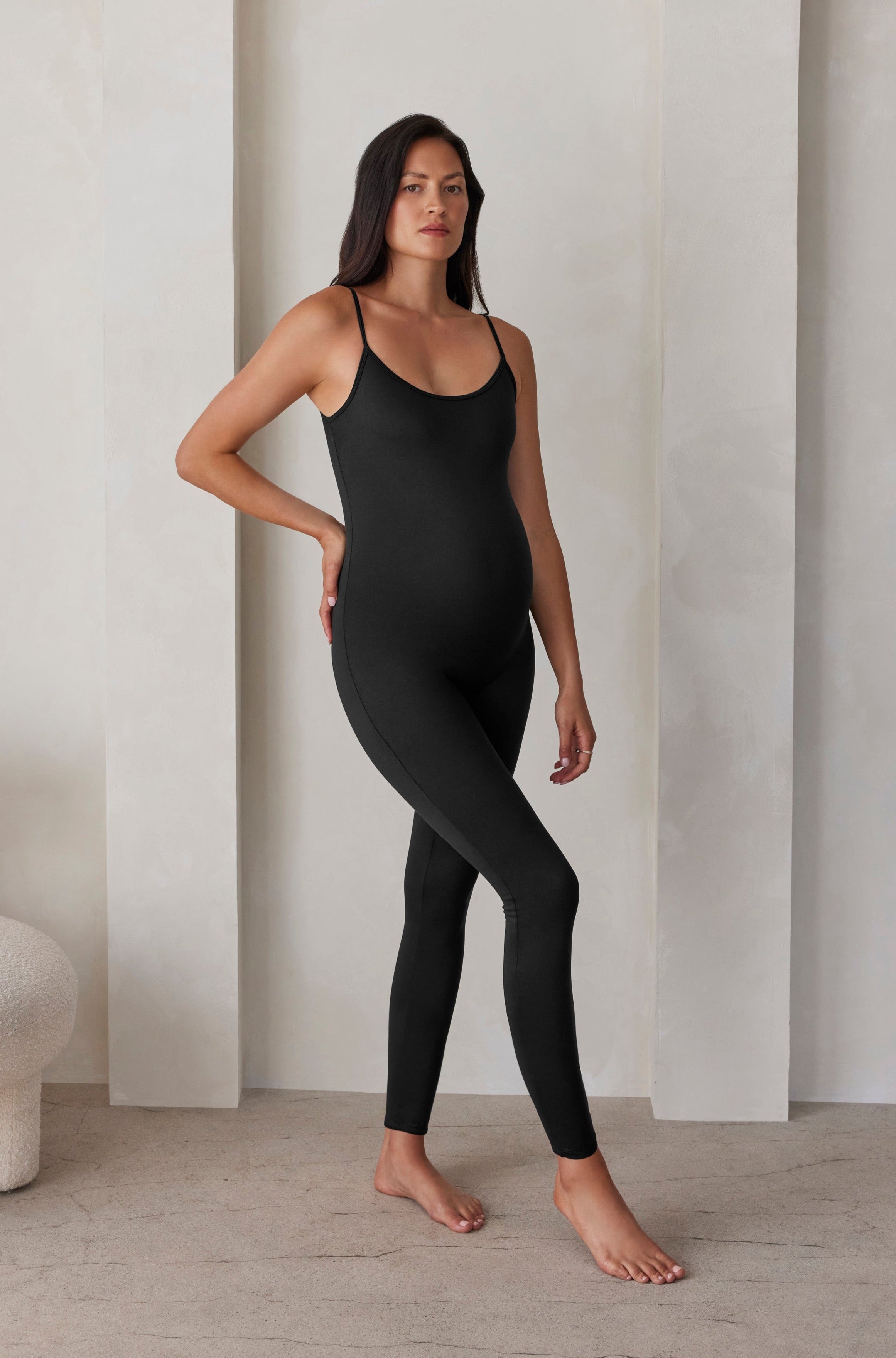 The Kate Maternity spaghetti strap Bumpsuit in Black