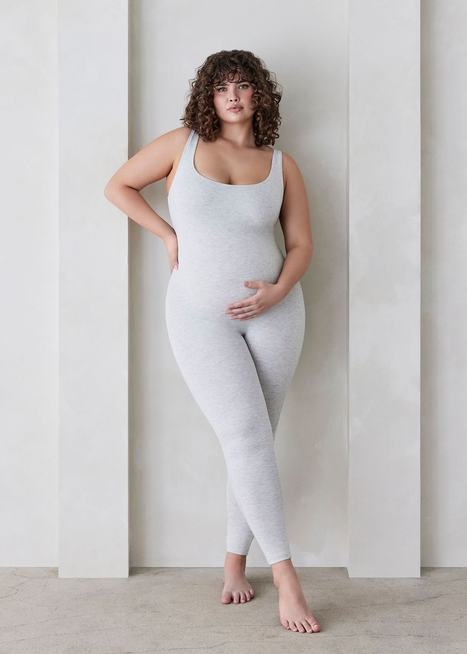 Bumpsuit Maternity The Lucy Sleeveless Scoop Neck Jumpsuit in Heather Grey