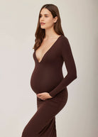the maternity long sleeve v neck evening dress in chocolate