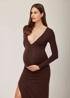 the maternity long sleeve v neck evening dress in chocolate